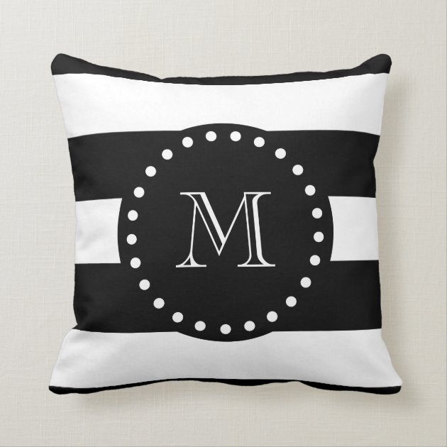 Black and White Stripes Pattern, Black Monogram Throw Pillows