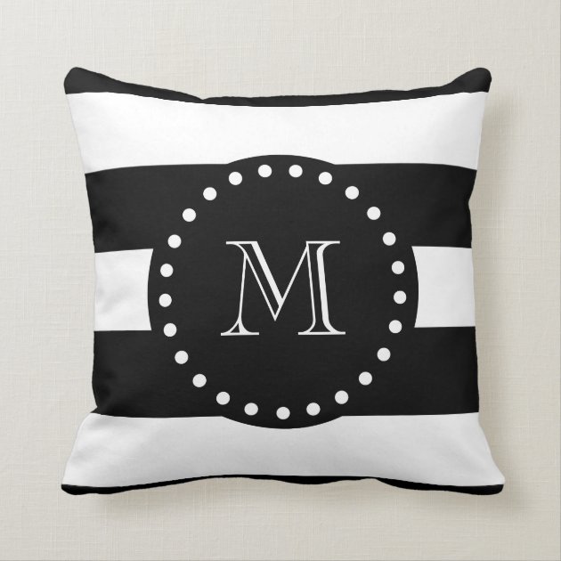 Black and White Stripes Pattern, Black Monogram Throw Pillows-1