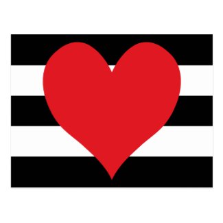 Black and White Stripes Red Heart Postcard