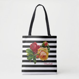 Black and White Stripes Roses Custom Fashion