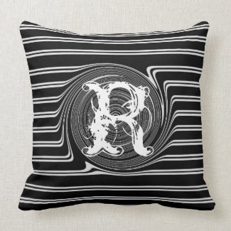 Black and White Stripes Swirl Monogram Big Pillows