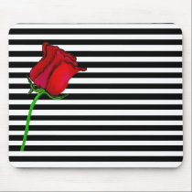 black and white stripes with a red rose mousepads