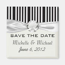black and white stripes with faux ribbon gem refrigerator magnets