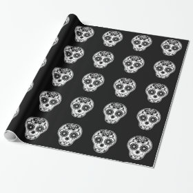 Black and white sugar skull Day of the Dead Gift Wrap