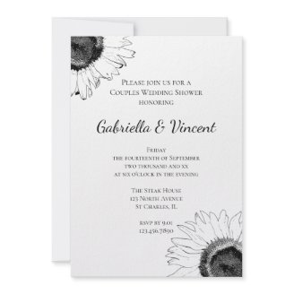 Black and White Sunflower Couples Wedding Shower Invitations