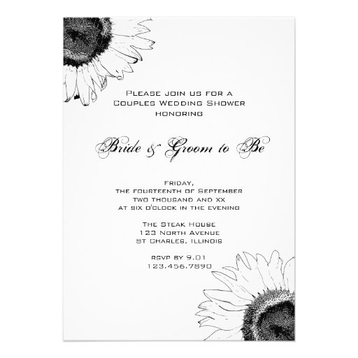 Black and White Sunflower Couples Wedding Shower Custom Invite