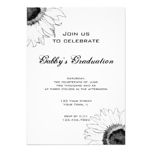 Black and White Sunflower Graduation Party Invite