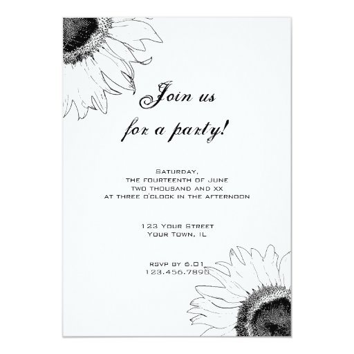 Black and White Sunflower Party Invitation Zazzle