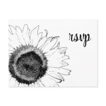 Black and White Sunflower Response RSVP Postcard