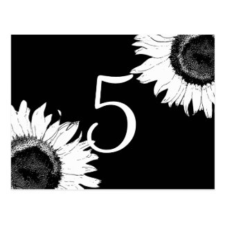 Black and White Sunflower Table Numbers Post Cards