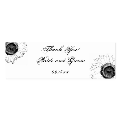 Black and White Sunflower Wedding Favor Tags Business Cards (front side)