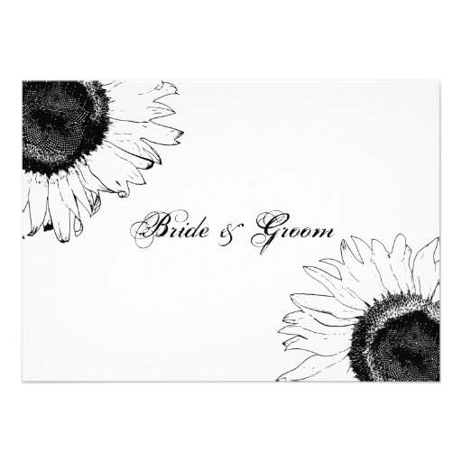 Black and White Sunflower Wedding Flat Note Cards Personalized Invitation