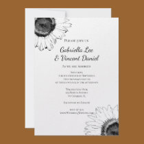Black and White Sunflower Wedding Invitation