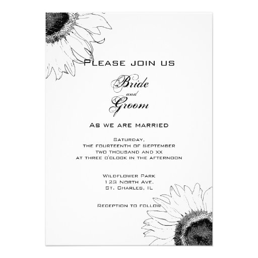 Black and White Sunflower Wedding Invitation
