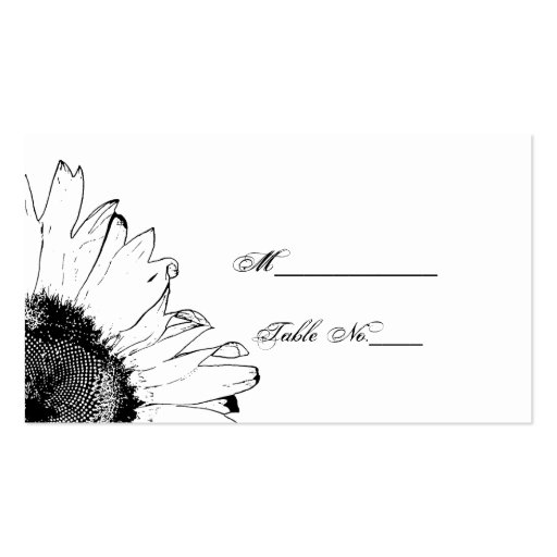 Black and White Sunflower Wedding Place Card Business Card Template