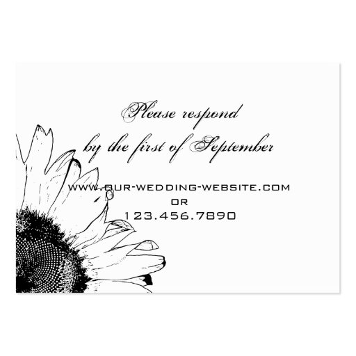 Black and White Sunflower Wedding Response Card Business Card Templates (front side)