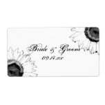 Black and White Sunflower Wedding Stickers Shipping Label