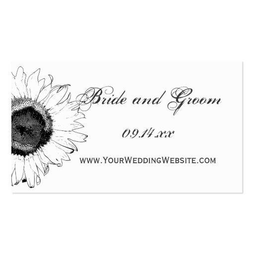 Black and White Sunflower Wedding Website Card Business Card Template (front side)