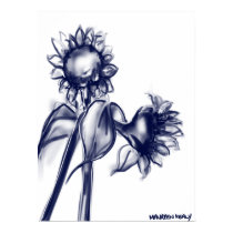 Black and White Sunflowers Charcoal-like Drawing Poster