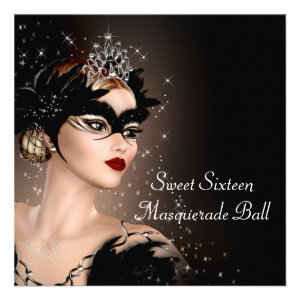 Black and White Sweet 16 Masquerade Party Personalized Invite