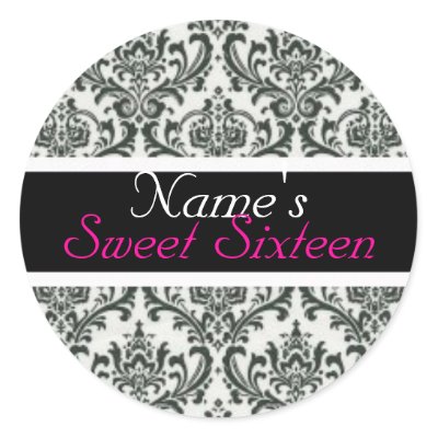 Black and White "Sweet Sixteen" Party Favor Label Sticker