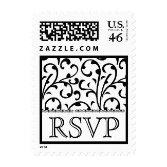 Black and White Swirl Damask RSVP Wedding Stamp stamp