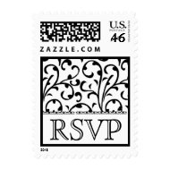Black and White Swirl Damask RSVP Wedding Stamp stamp
