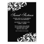 Black and White Swirl Flourish Sweet 16 Birthday Card