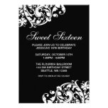 Black and White Swirl Flourish Sweet 16 Birthday Invites