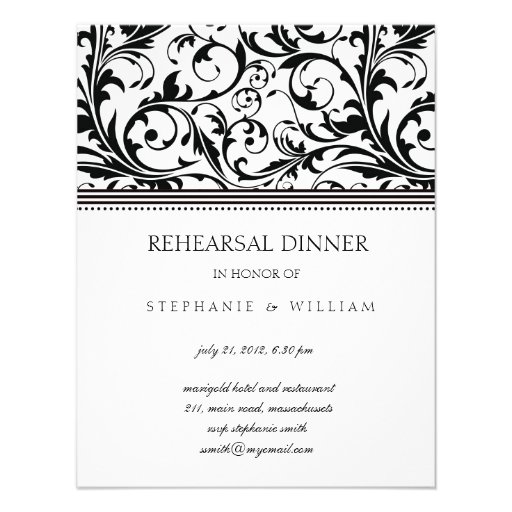 Black and White Swirl Rehearsal Dinner Card Announcements