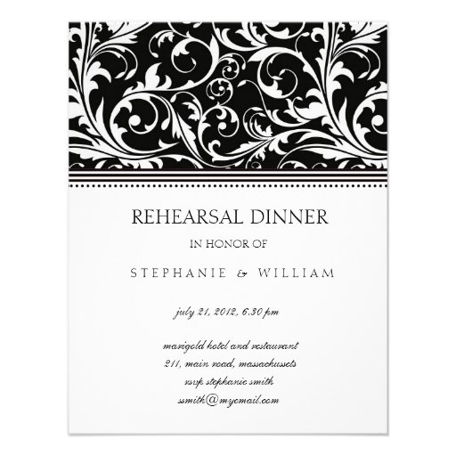 Black and White Swirl Rehearsal Dinner Card Personalized Announcements