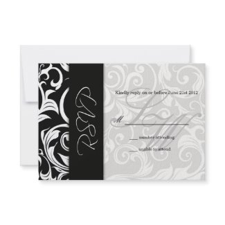 Black and White Swirl Wedding RSVP invitation