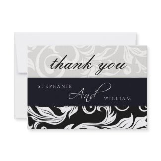 Black and White Swirl Wedding Thank You Card invitation