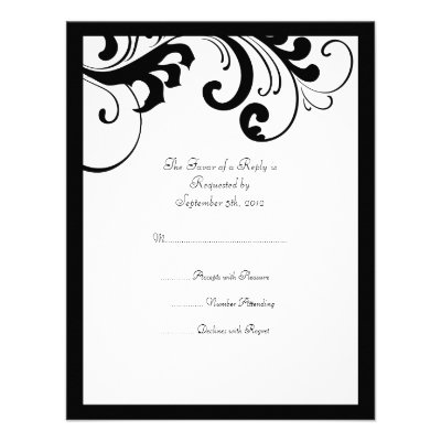 Black and White Swirls Frame Wedding RSVP Custom Invites