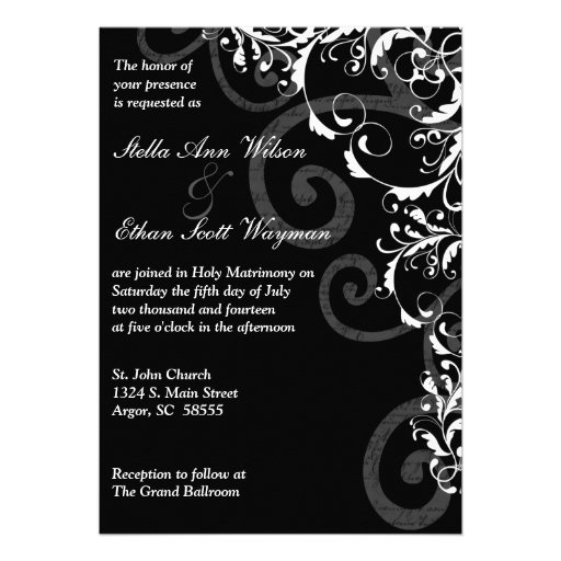 Black and White Swirls Wedding Invitation