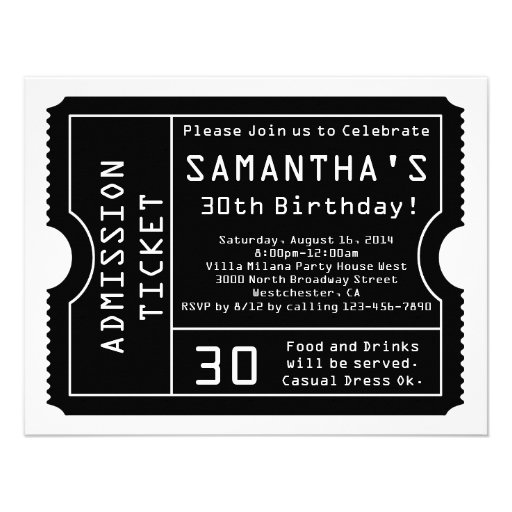 Black and White Ticket Invitation, Digital Style (front side)