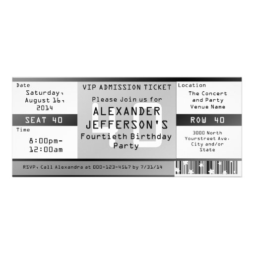 Black and White Ticket Invitations (front side)