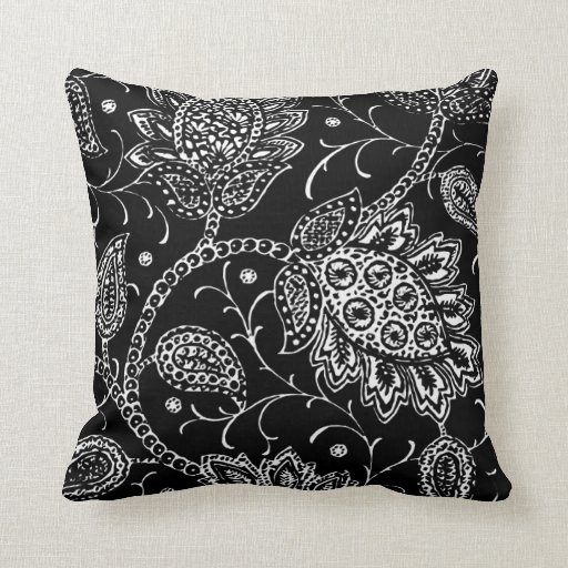 Black and White Toile Floral Accent Pillow | Zazzle