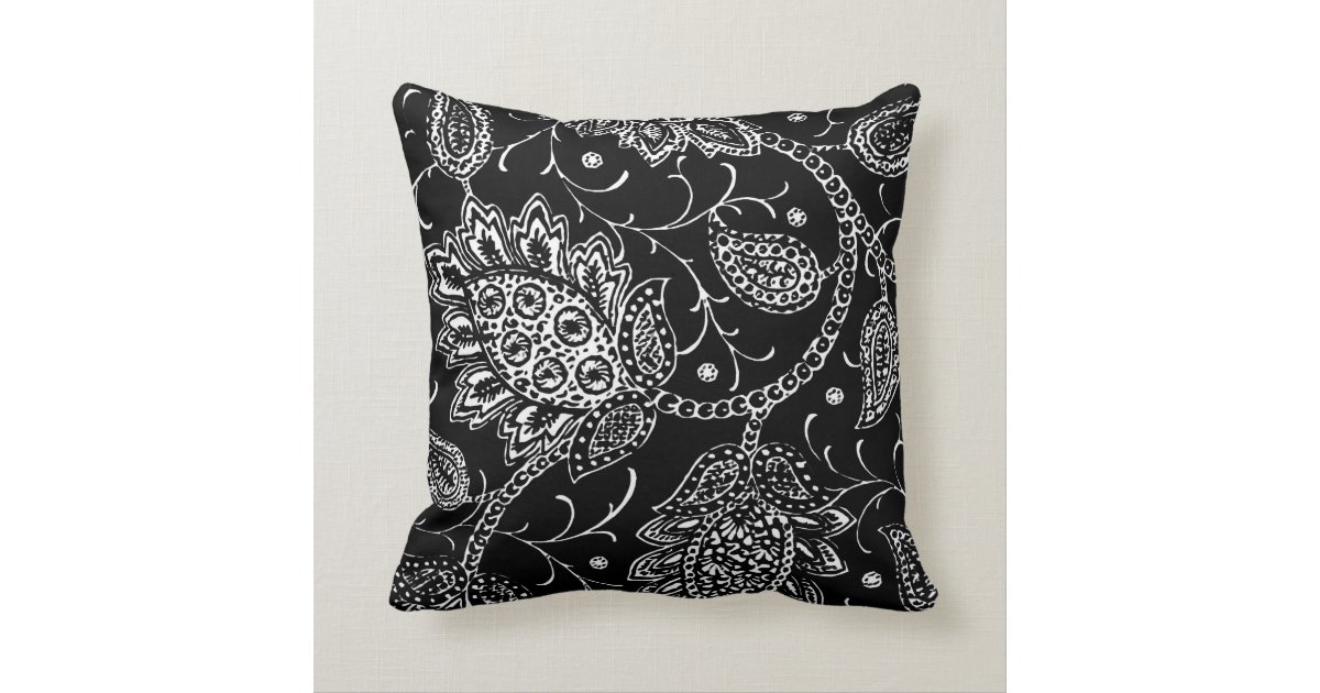 Black and White Toile Floral Accent Pillow Zazzle