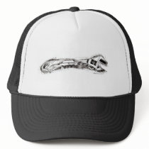 Black and White Tool Drawing Wrench Mesh Hat