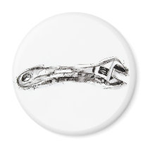 Black and White Tool Drawing Wrench Refrigerator Magnet