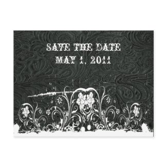 Black and White Tooled Leather Save the Date postcard