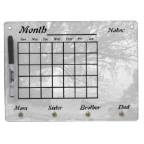 Black and White Tree Silhouette Calendar Dry Erase Whiteboard