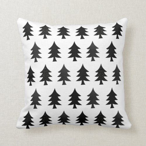 Black and White Trees Scandinavian Style Christmas Pillow