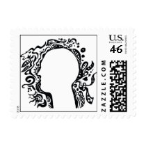 Black and white Tribal head - Imagination Postage Stamps
