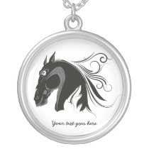 Black and white tribal horse head custom pendant