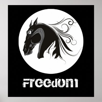  horse head and the word Freedom custom poster. horse tribal black+white horse+head animal animal+lover horse+lover custom customizable tattoo+style