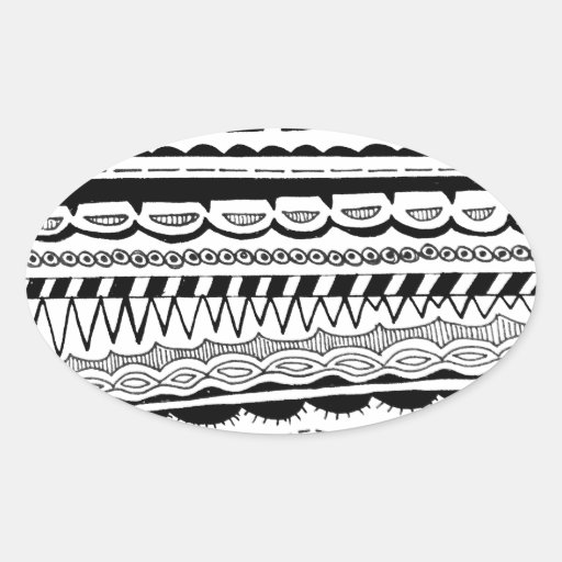 Black and White Tribal Oval Sticker Zazzle