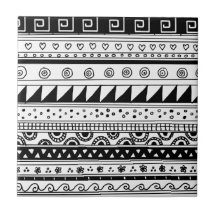 Black and white Tribal pattern Ceramic Tiles