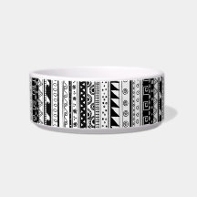 Black and white Tribal pattern Pet Water Bowls